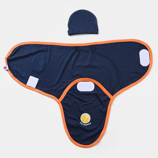 Baby Swaddle With Cap | Navy Blue