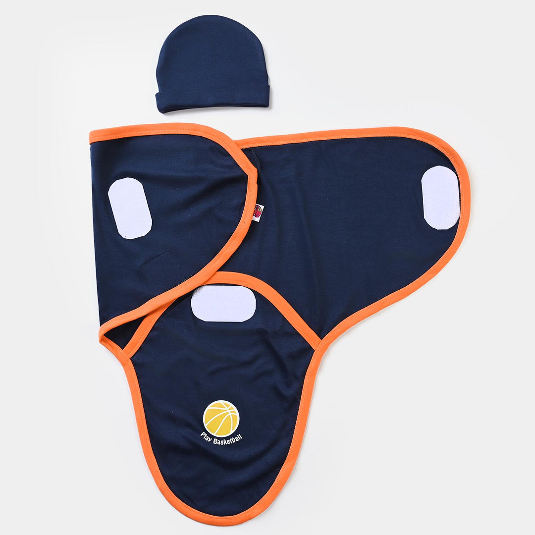 Baby Swaddle With Cap | Navy Blue