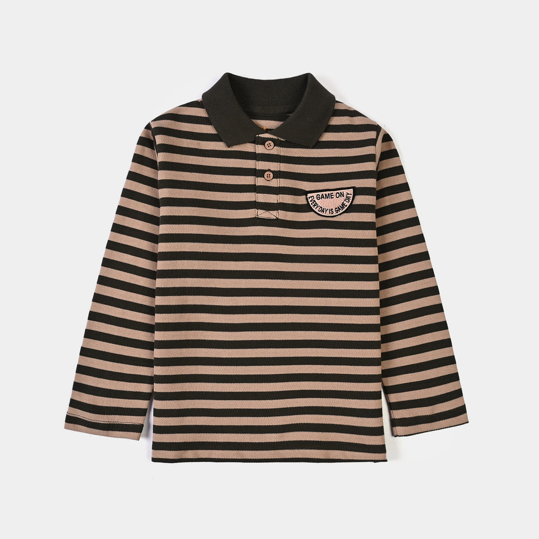 Boys Cotton PK Polo F/S Game On-Lt.Brown