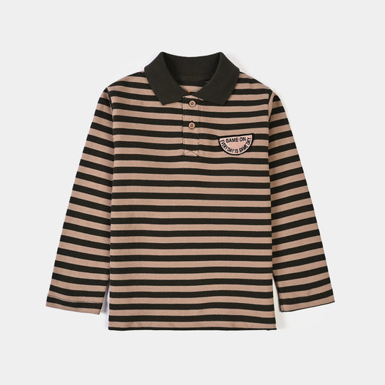 Boys Cotton PK Polo F/S Game On-Lt.Brown