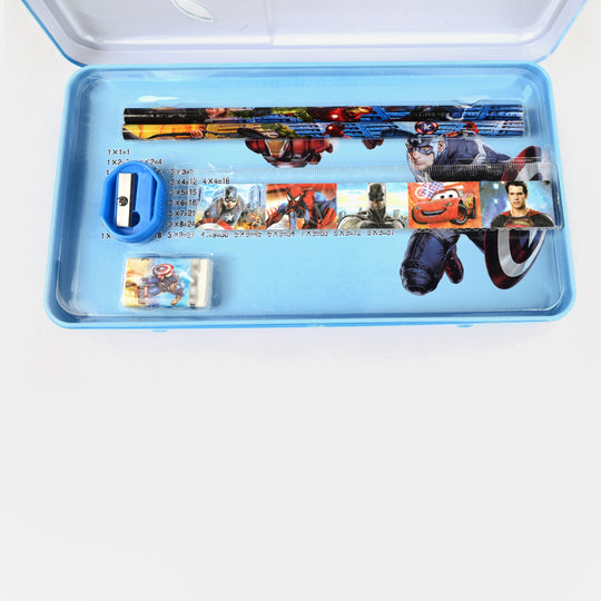 Cartoon-Themed Metal Pencil Box with Stationery Set