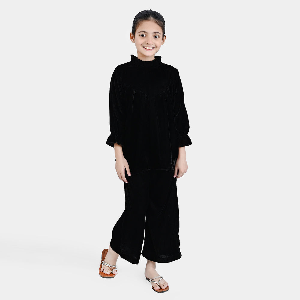 Girls Velvet Co-ord Set Black Beauty-BLACK