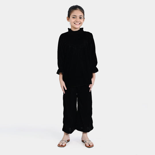 Girls Velvet Co-ord Set Black Beauty-BLACK