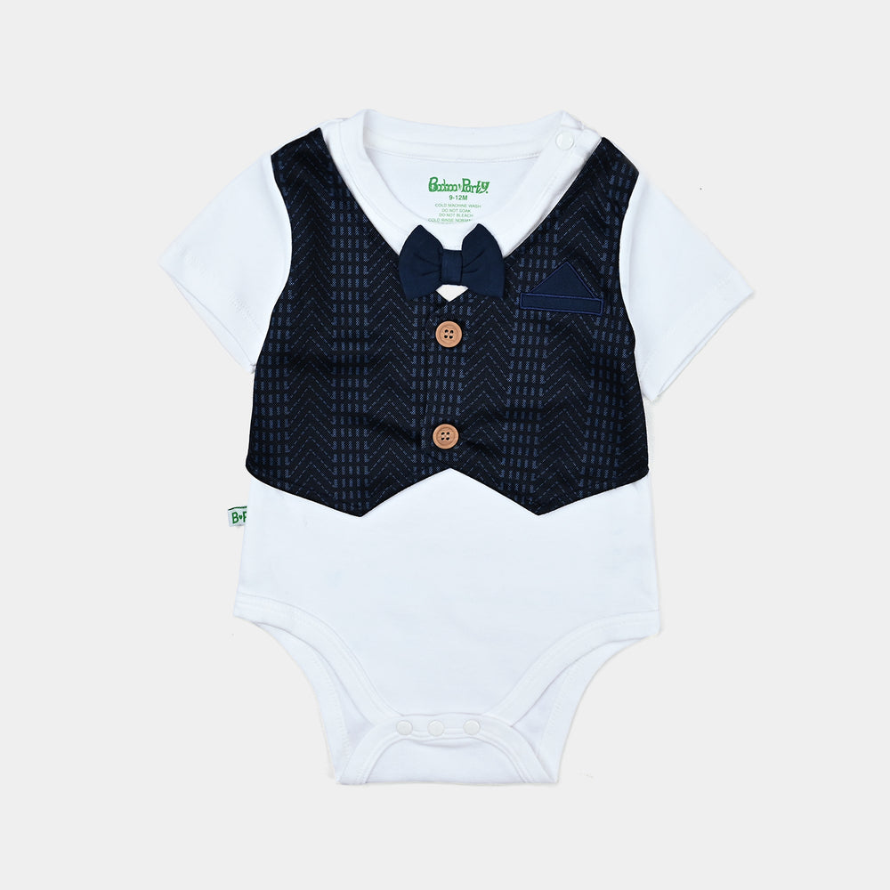 Infant Boys Cotton Interlock Suit-Navy/White