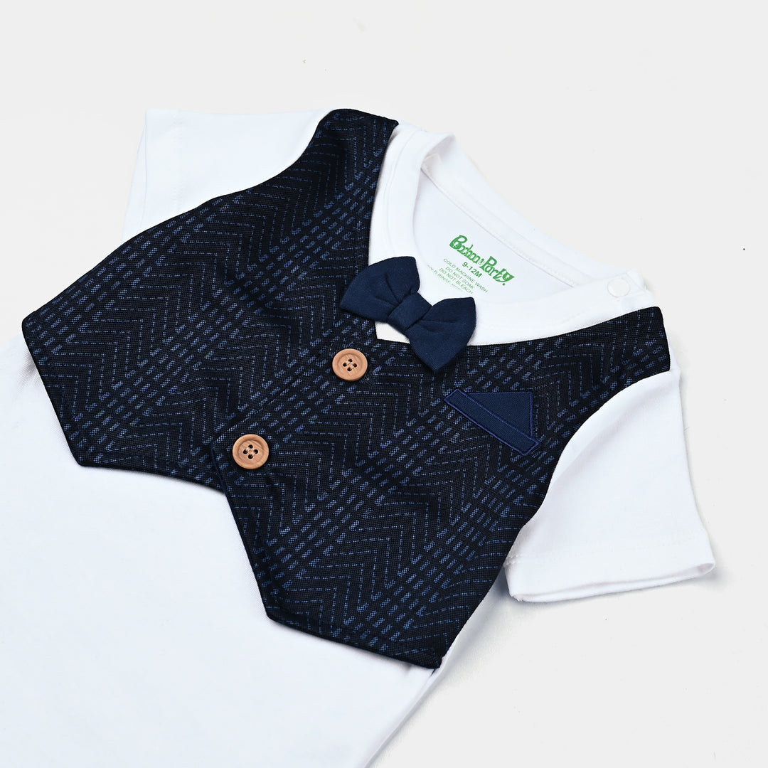 Infant Boys Cotton Interlock Suit-Navy/White