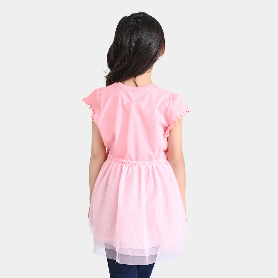 Girls Cotton Terry Knitted Frock Character-Printed