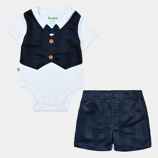 Infant Boys Cotton Interlock Suit-Navy/White