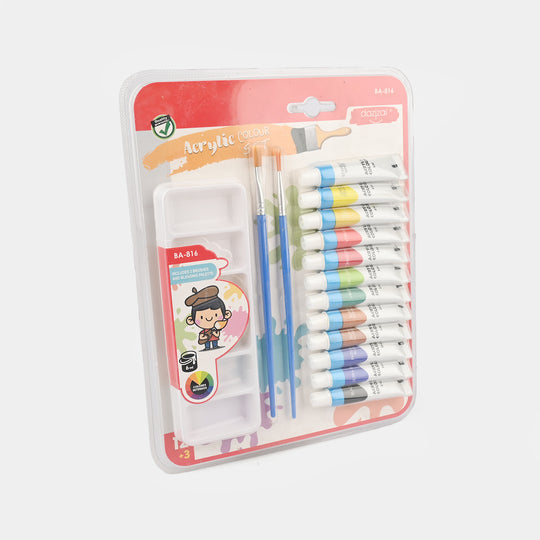 Acrylic Colour Painting Set with Brushes & Mixing Palette 12