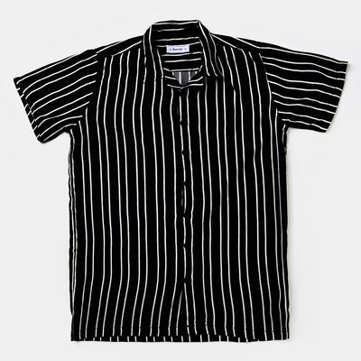 Teens Boys Viscose Casual Shirt H/S (Black Stripe)-BLACK