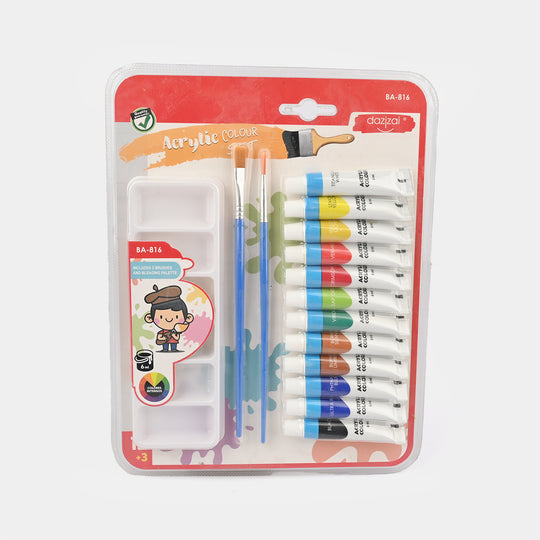 Acrylic Colour Painting Set with Brushes & Mixing Palette 12