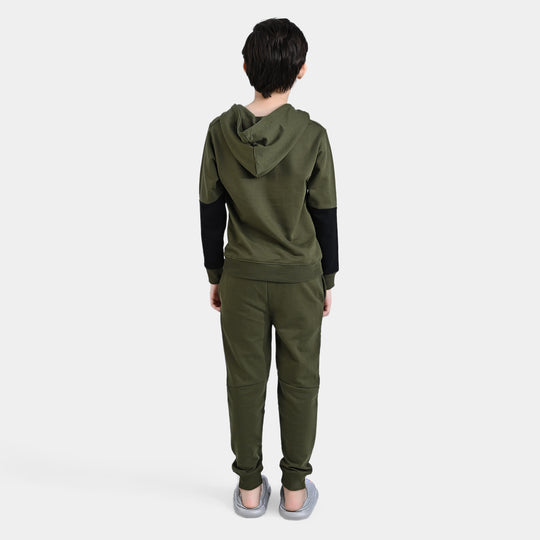 Boys Cotton Terry 2 Piece Suit Game Over - Rifle Green