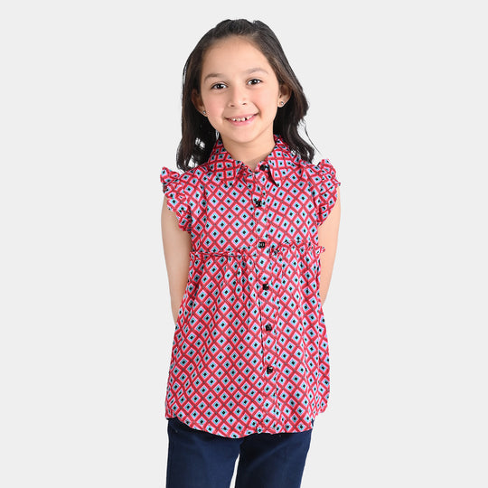 Girls Marina Frock Printed-Pink