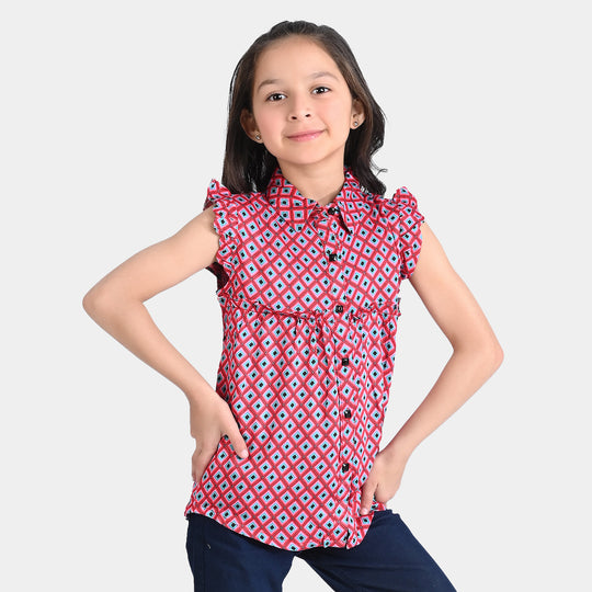 Girls Marina Frock Printed-Pink