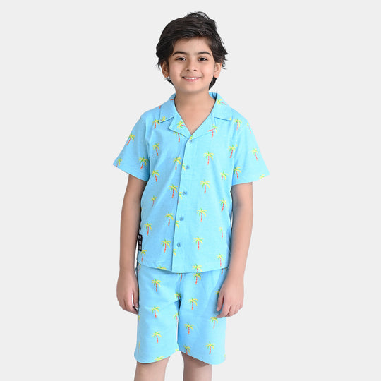 Boys Jersey/Terry 2 Piece Suit Palm Trees-Blue