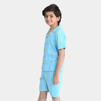 Boys Jersey/Terry 2 Piece Suit Palm Trees-Blue