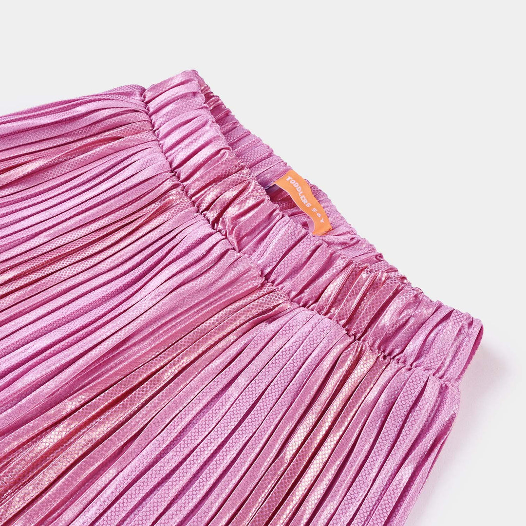 Girls Polyester Pant Pleated-Pink