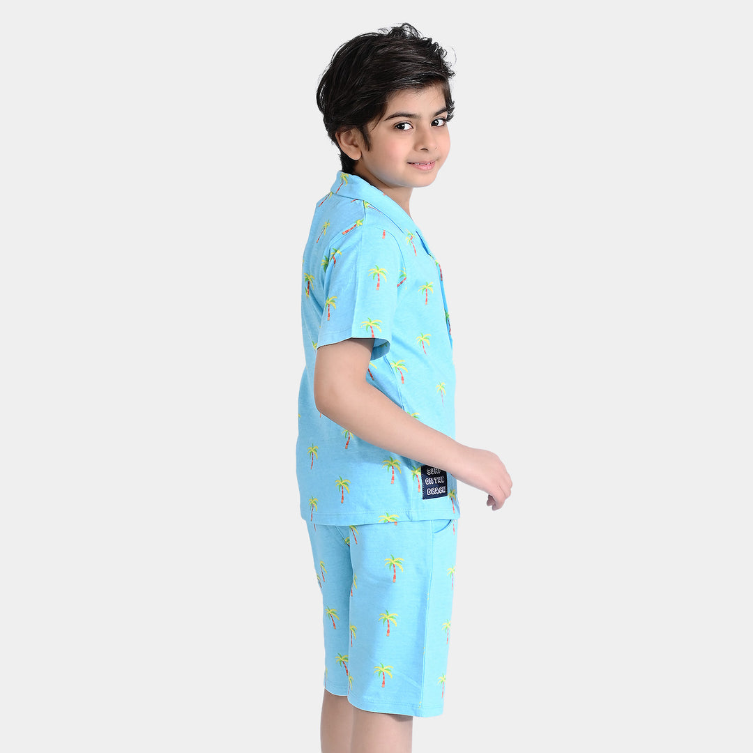 Boys Jersey/Terry 2 Piece Suit Palm Trees-Blue