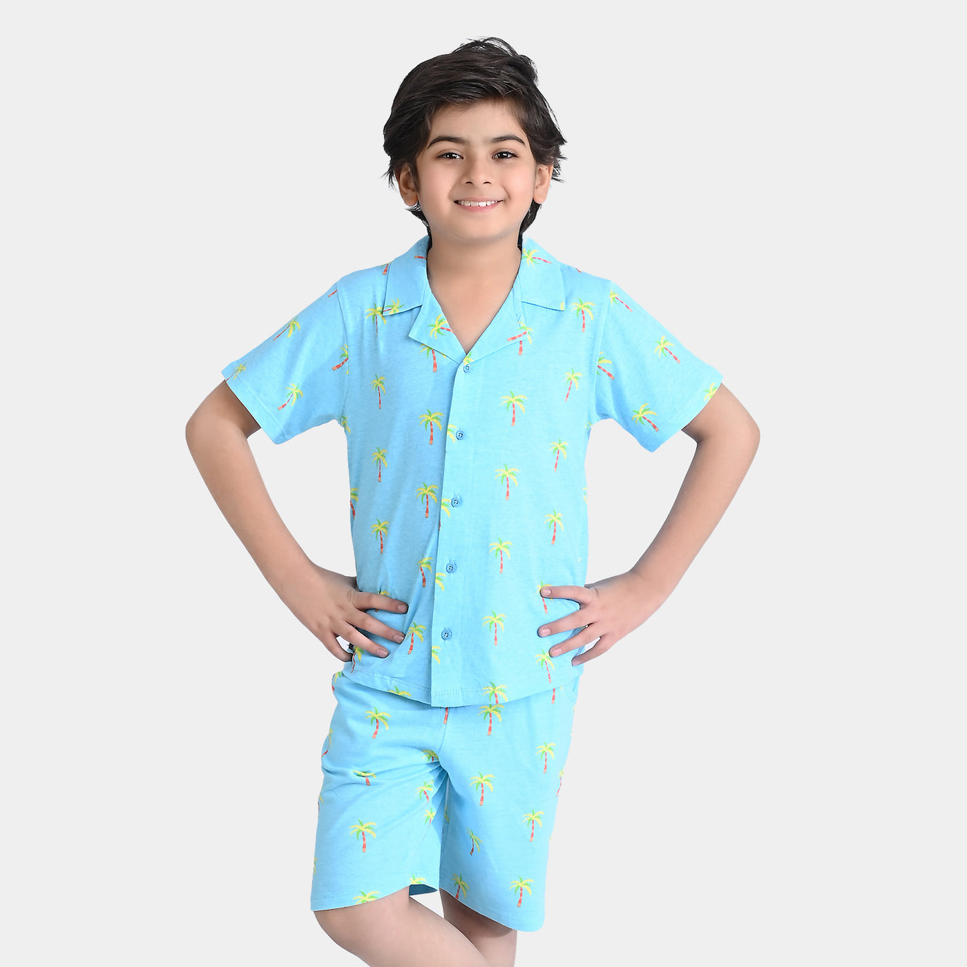 Boys Jersey/Terry 2 Piece Suit Palm Trees-Blue