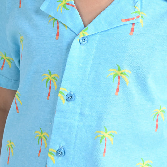 Boys Jersey/Terry 2 Piece Suit Palm Trees-Blue