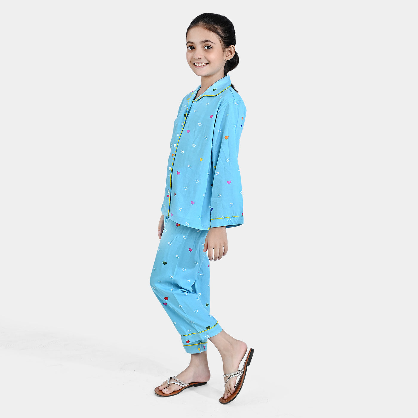 Girls Viscose Nightwear Multi Heart - LT Blue