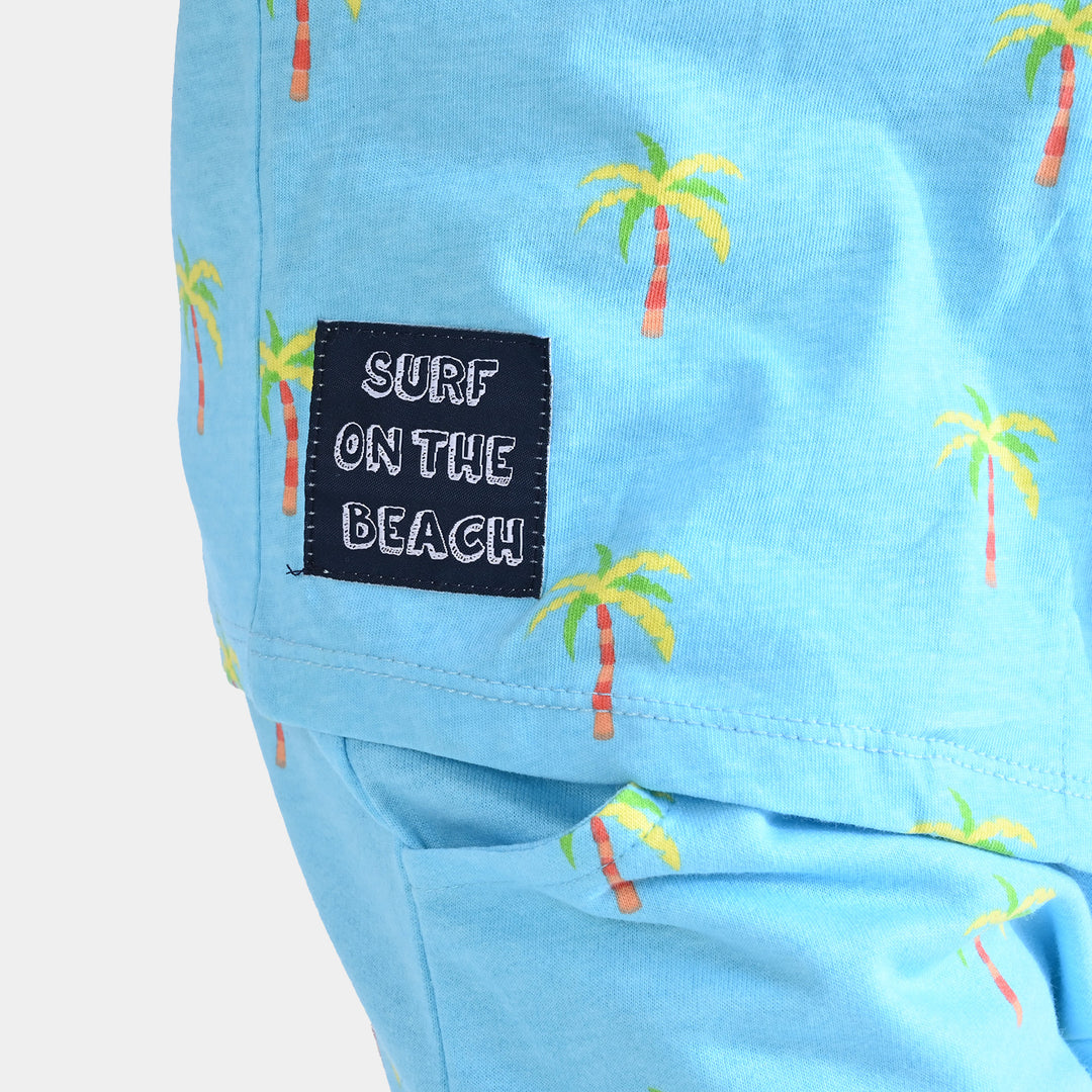 Boys Jersey/Terry 2 Piece Suit Palm Trees-Blue