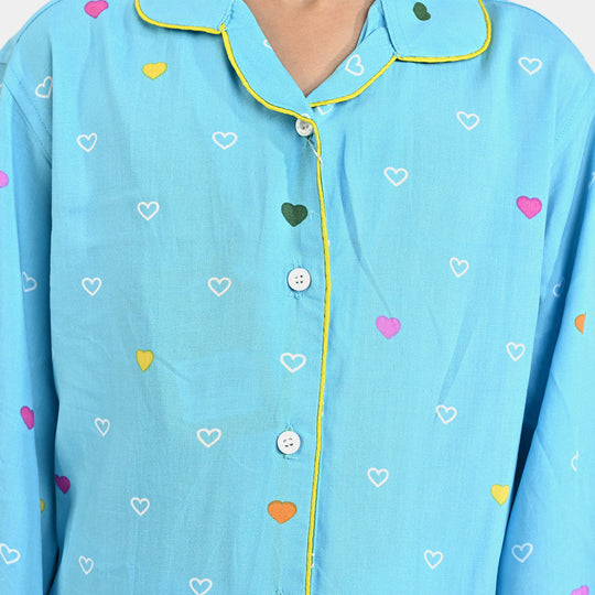 Girls Viscose Nightwear Multi Heart - LT Blue