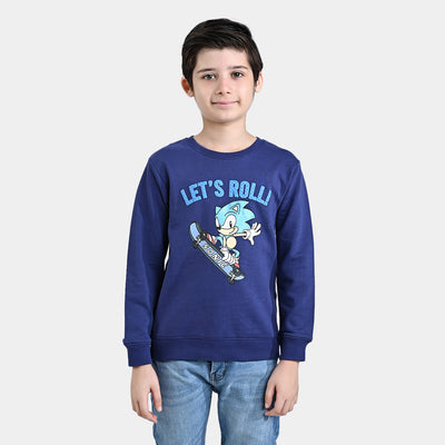 Boys Cotton Terry Sweatshirt Let's Roll-Navy Blue