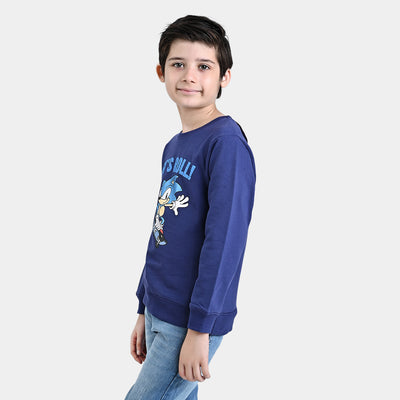 Boys Cotton Terry Sweatshirt Let's Roll-Navy Blue