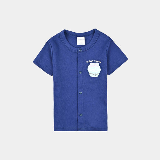 Infant Girls Cotton Interlock Set-Navy/Pink