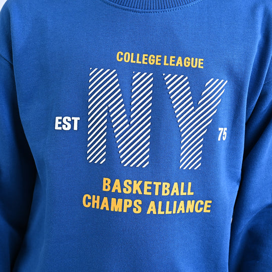 Boys Cotton Terry Sweatshirt Basket Ball Champs-Blue