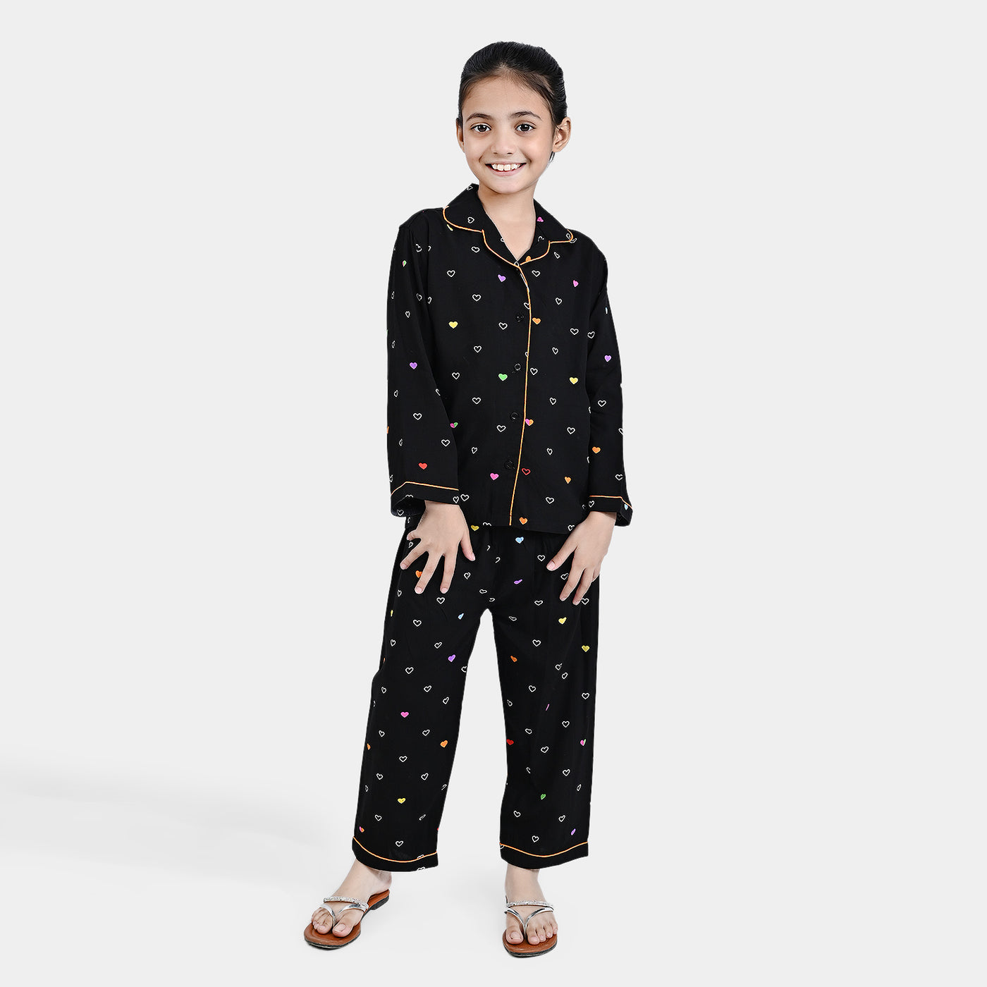 Girls Viscose Nightwear Multi Heart -BLACK