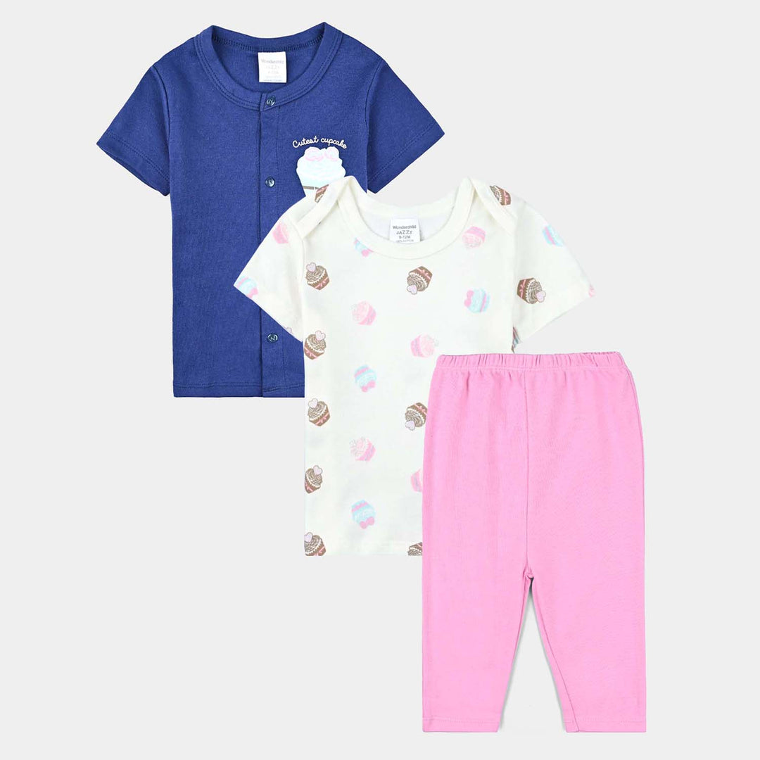 Infant Girls Cotton Interlock Set-Navy/Pink