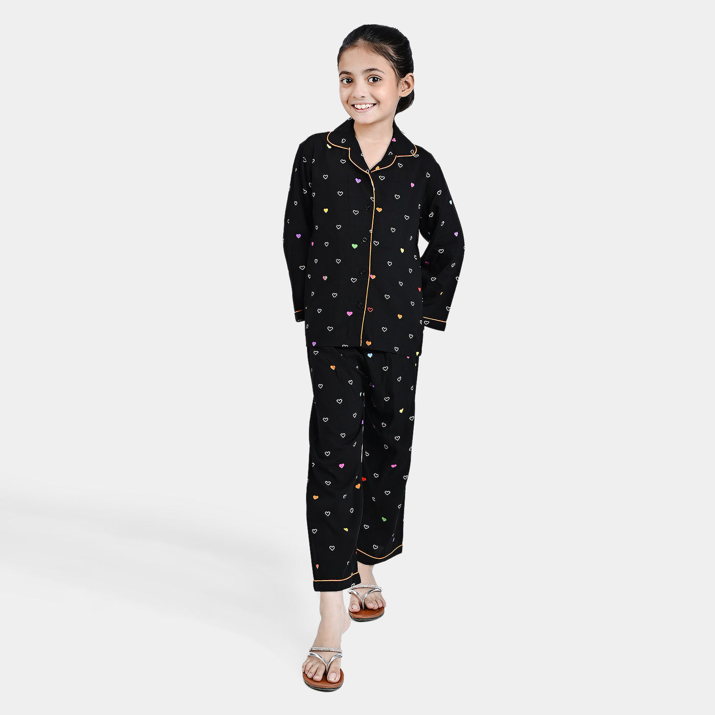 Girls Viscose Nightwear Multi Heart -BLACK