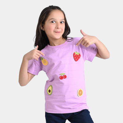 Girls Jacquard T-Shirt H/S Fruits - Purple