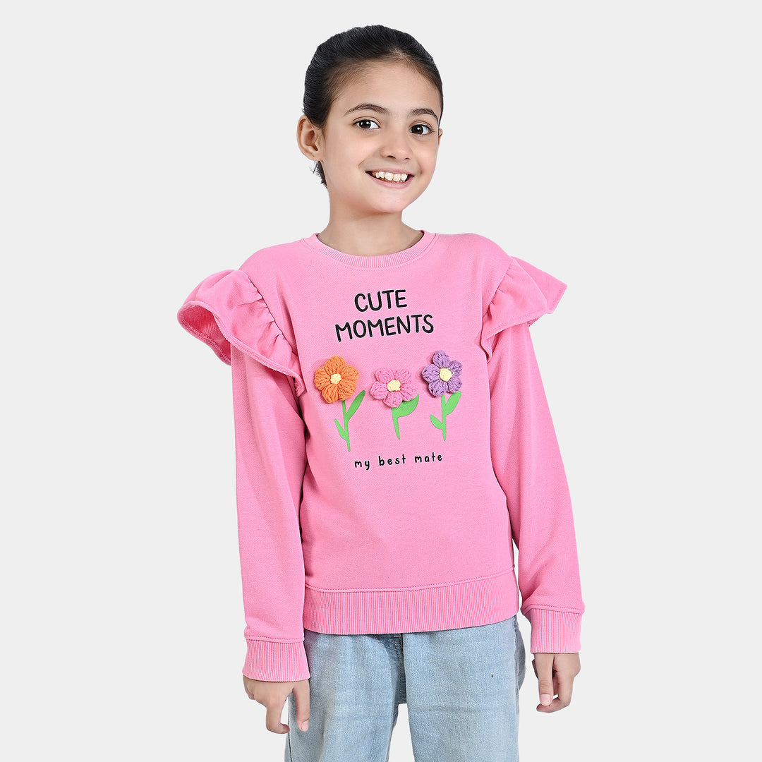 Girls Cotton Terry Sweatshirt Cute Moments-Sachet Pink