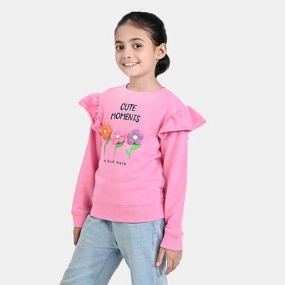 Girls Cotton Terry Sweatshirt Cute Moments-Sachet Pink