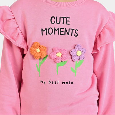 Girls Cotton Terry Sweatshirt Cute Moments-Sachet Pink