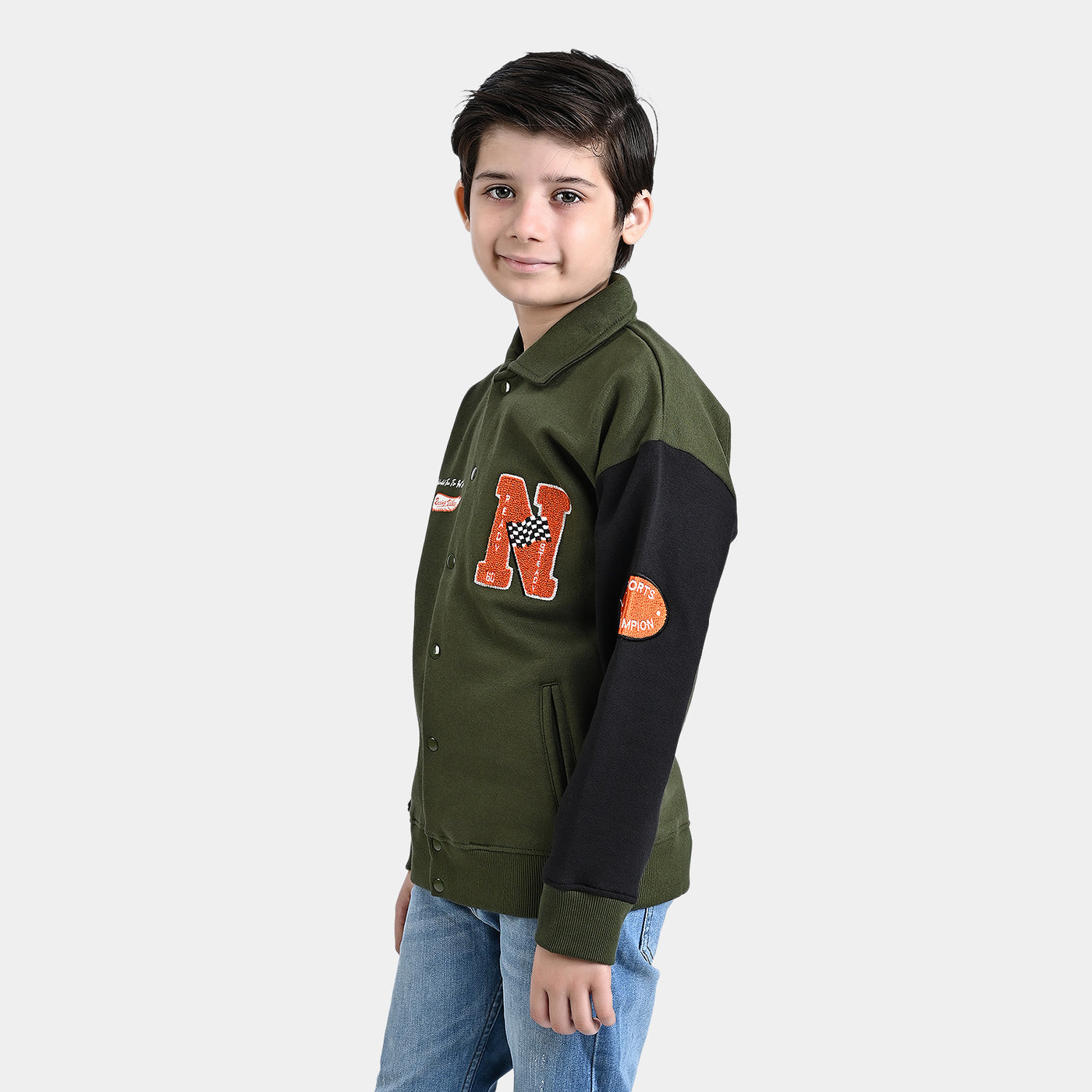 Boys Fleece Knitted Jacket Racing Vibes-Rifle Green