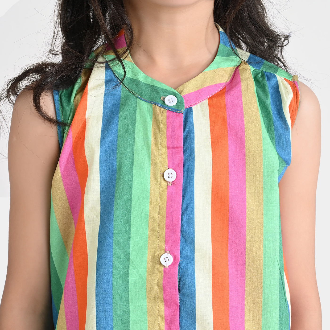 Girls Cotton Poplin Casual Frock ColorFull Stripes-Multi