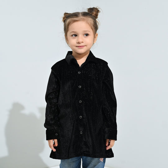 Girls Velvet Casual Top Sparkle - BLACK