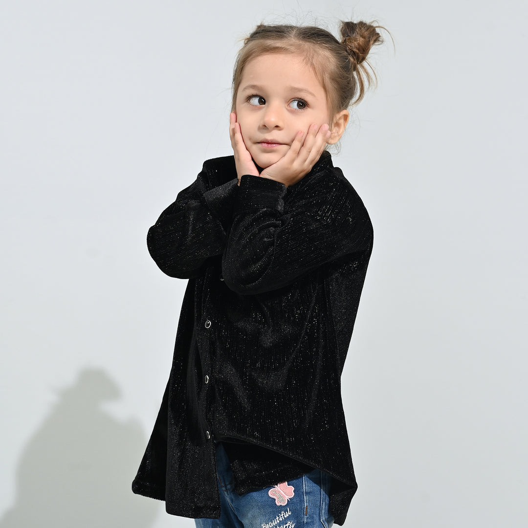 Girls Velvet Casual Top Sparkle - BLACK