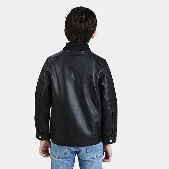 Boys Genuine PU Leather Jacket Biker-BLACK