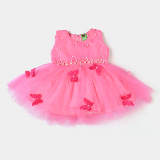 Infant Girls Fancy Frock Pleated-Pink