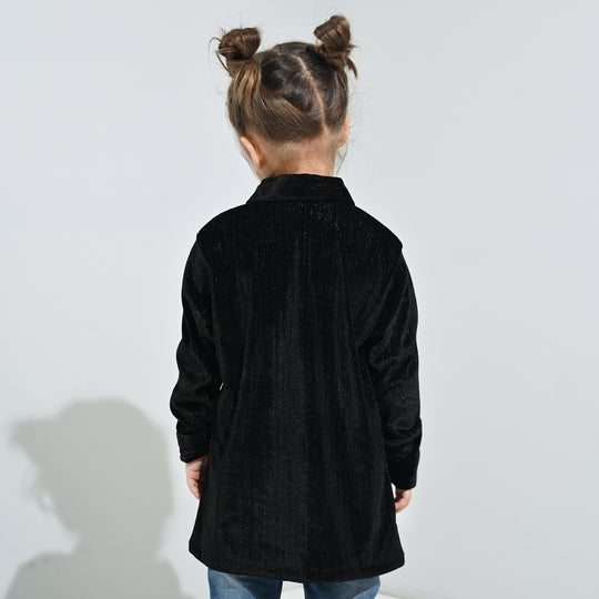 Girls Velvet Casual Top Sparkle - BLACK