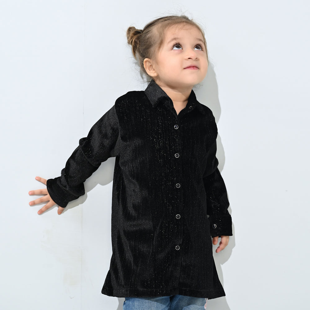 Girls Velvet Casual Top Sparkle - BLACK