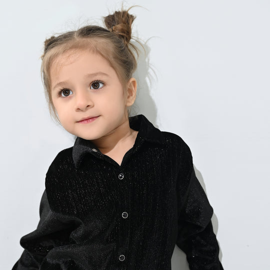 Girls Velvet Casual Top Sparkle - BLACK