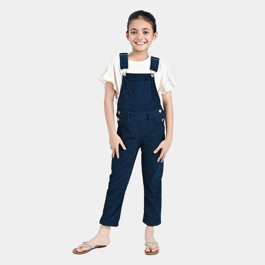 Girls Corduroy Dangri-Teal Blue