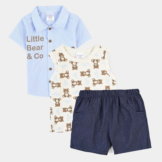 Infant Boys COTTON 3PC Set-Blue/White