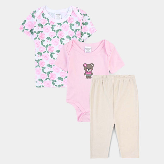 Infant Girls Cotton Interlock Set -Pink/White