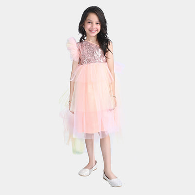 Girls Net Fancy Frock Fairytale-Peach